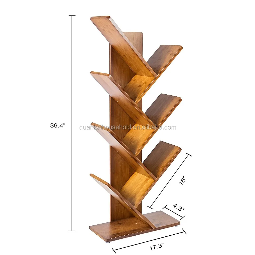 7 Shelf Hard Wood Tree Shaped Bookcase Book Rack Storage Organizer For