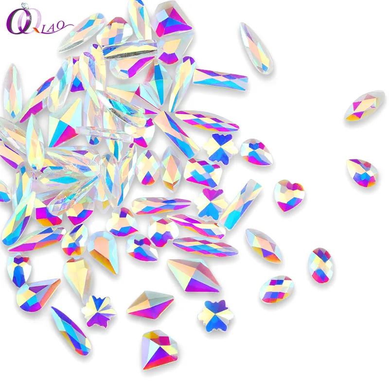 

2020 Fashion 100pcs pack New Style Mix Shape Vibrant Decoration Glitter Glass Crystal AB 3D Nail Art Non Hotfix Rhinestones