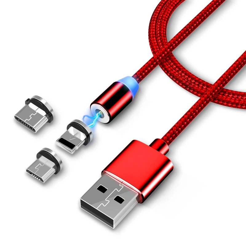 3 in 1 Fast Magnet Charge Cable LED Lighting 8 Pin Micro USB Type C For iPhone X 7 8 6 Xiaomi 4 Magnetic Charging Cables