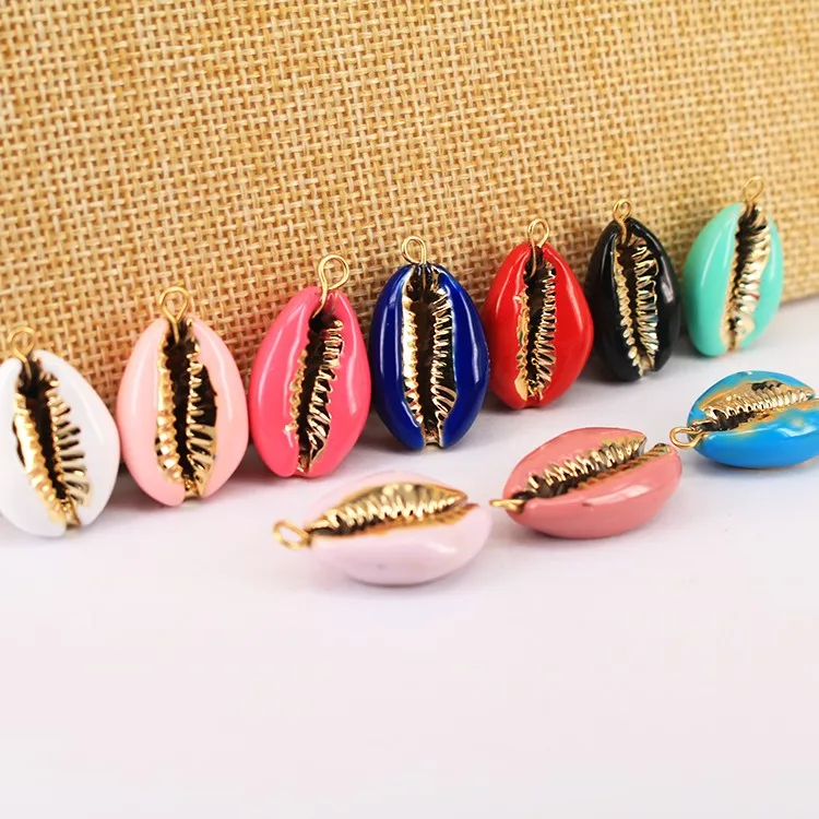 

JF7314 Gold Plated Multicolor Enameled Cowry Shell ,Enamel Coated Cowrie Shell Charm Pendants