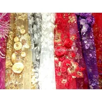 

high quality handmade 3D flower embroidery beaded fabric lace wholesale