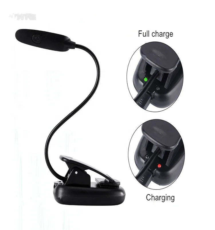 
7 LED reading Light with 9-Level Warm Cool White Brightness USB Rechargeable Eye Care Clip on book light for children 