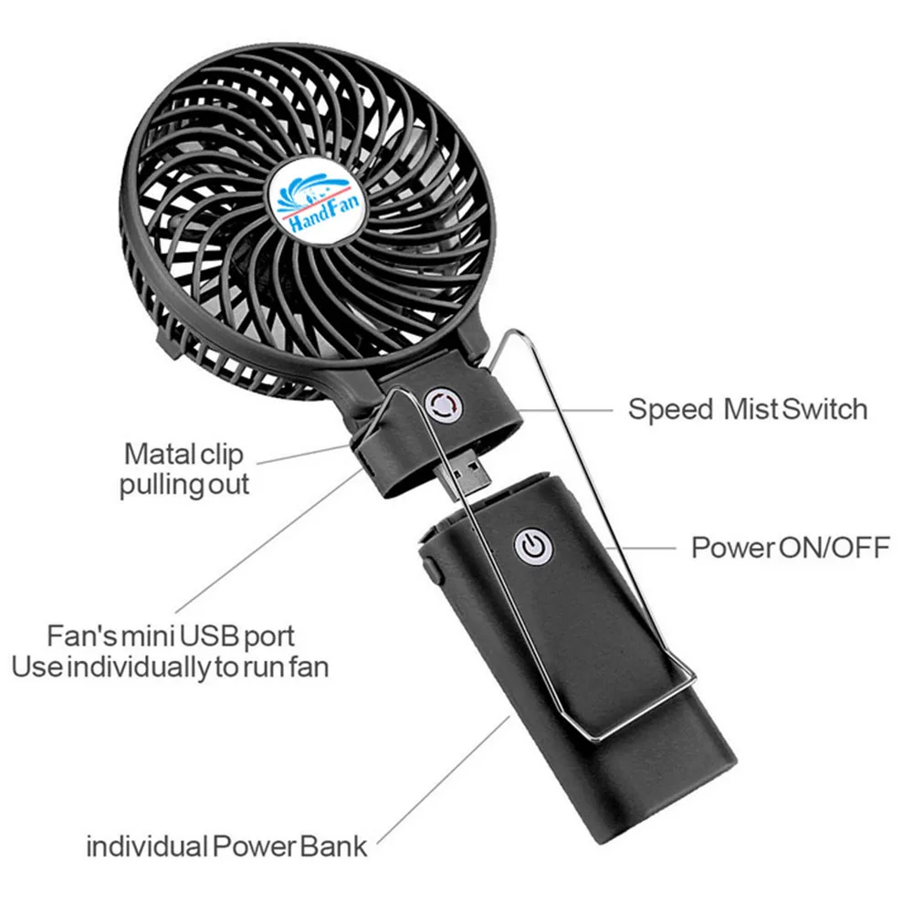 3 Ranges Mini Usb Handy Fan With Power Bank Of 5200 Mah Lithium Battery
