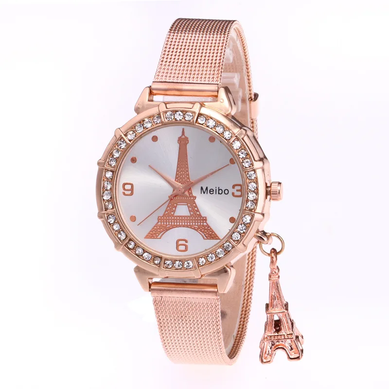 

Luxury Fashion Quartz Watch Bracelet Popular Tower Mesh Belt Lovers Elegant Wrist Watch, As shown