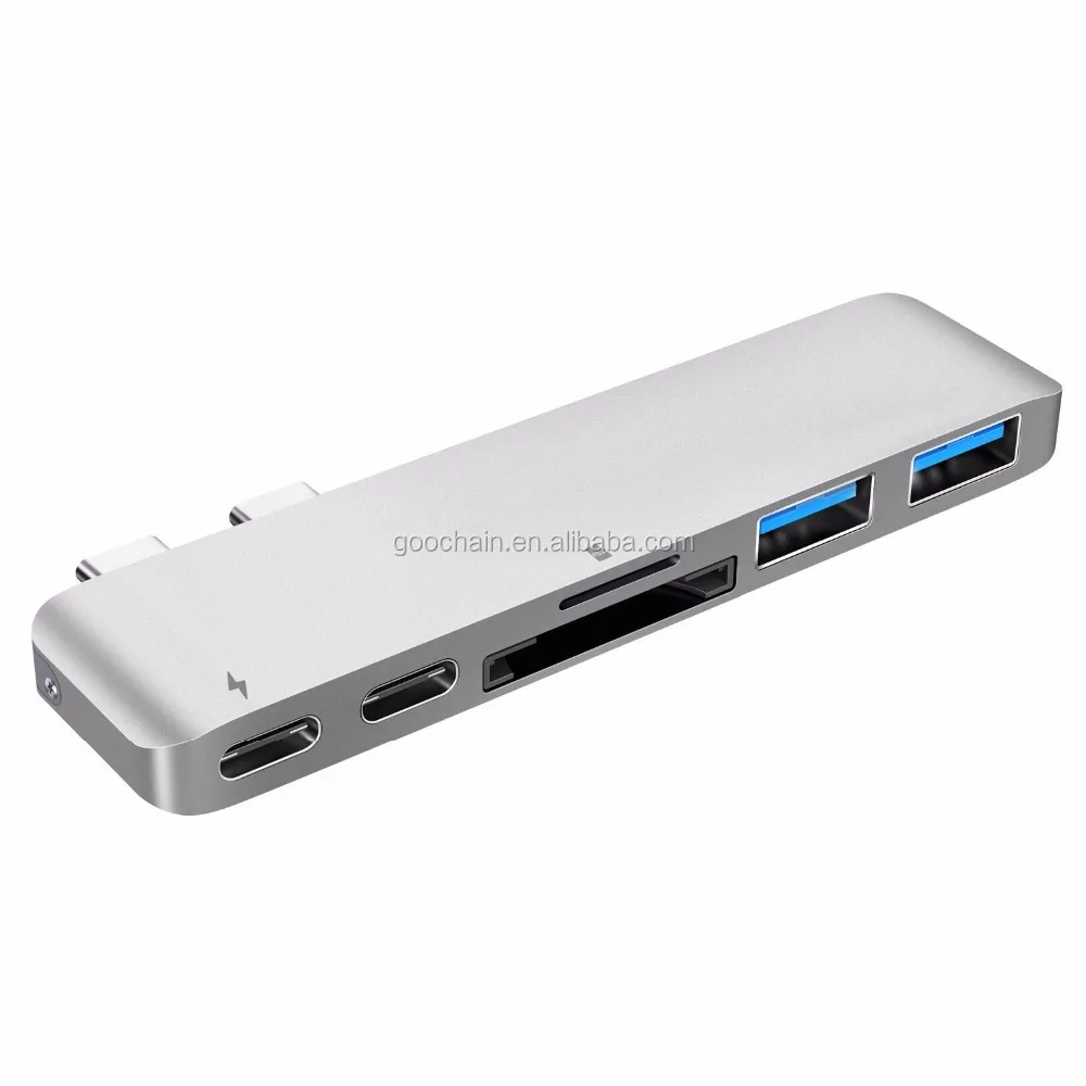 

Aluminum Thunderbolt 3 USB Type-C Hub Adapter Dongle for 2016 MacBook Pro 13 & 15, Silver