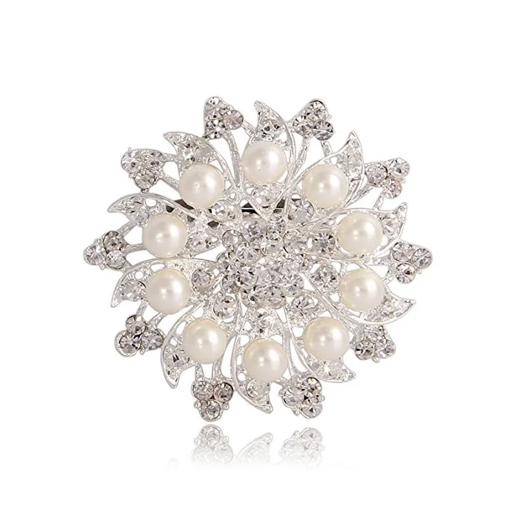 

Fashion Jewelry Plated Tone Rhinestone Crystal Large Brooch Pin, As the picture shows