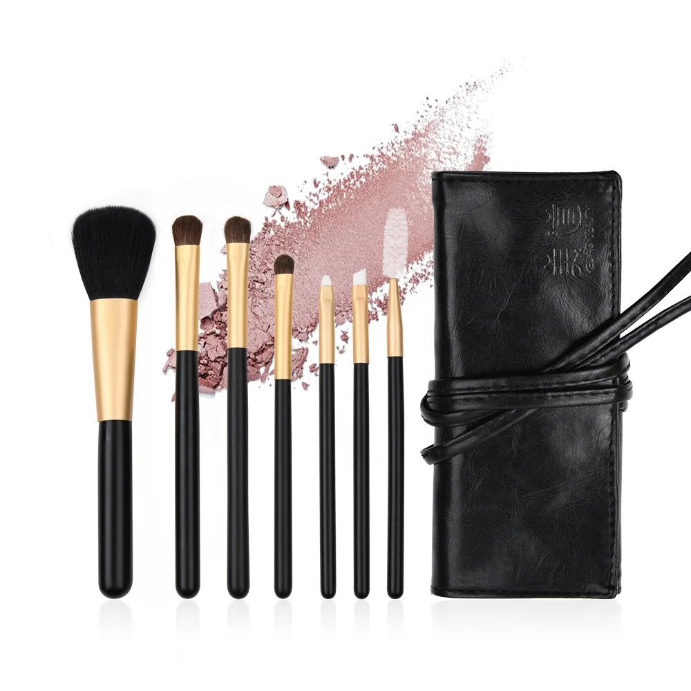 

Wholesale 7pcs Professional Black Private Label Brushes Makeup Brush Set With Leather Bag