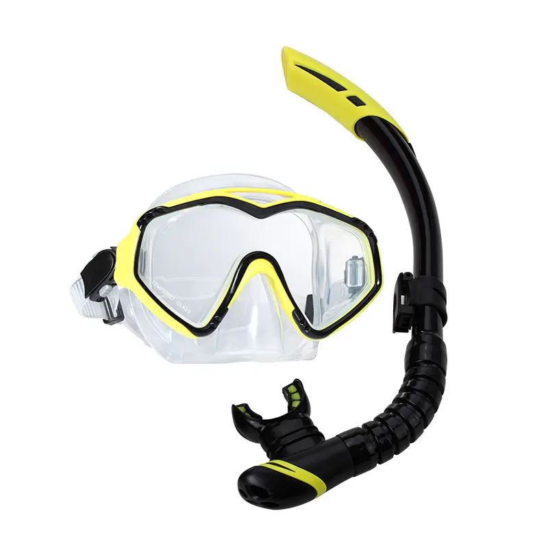 

2021 hot selling big frame tempered glass silicone swim snorkeling free dive scuba diving mask and snorkel set, Black, blue, pink
