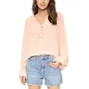 long sleeves fluid crepe composes design split V neckline ties blouse