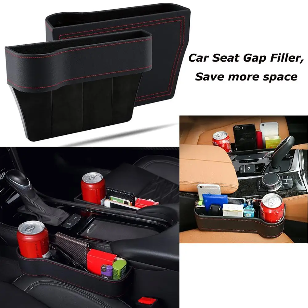 
Handmade High-end Durable Pu Leather Car Pocket Organizer Car Gap Filler with Cup Holder and USB Charger 