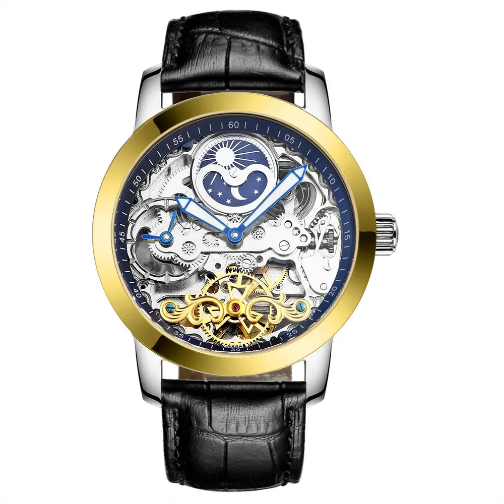 AILANG 6812 Luxury Flying Tourbillon Men Automatic Mechanical Wristwatch Moon Phase Function Hollow Out Design Watches