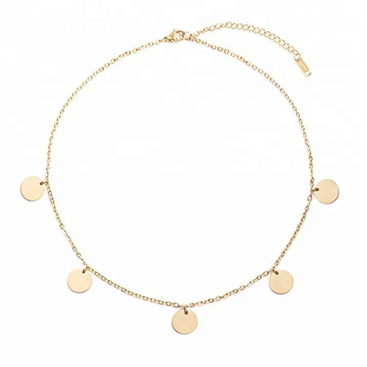 

Women 925 Sterling Silver Coin Small Gold Disc Layered Choker Necklace