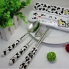 Small MOQ Cartoon Cow Stainless Steel Ceramic Handle Cutlery Set