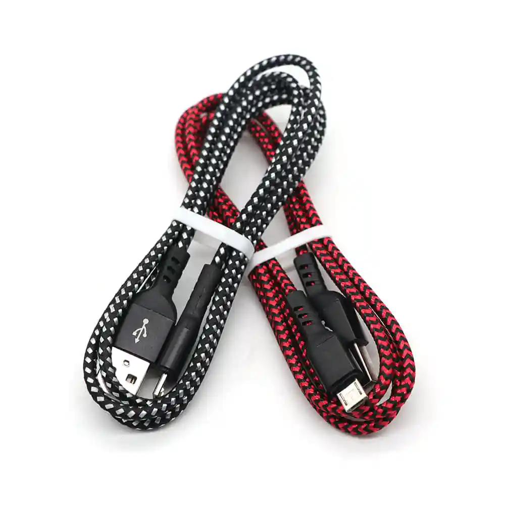 

1M 2M 3M USB fast charging 2.4A braided Micro charger cables for huawei p30 for iphone, Black white;black red