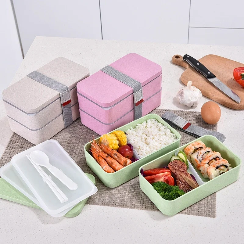 

Rice Husks Plant Fibre Bento Boxes Eco Friendly Lunch Box Unbreakable Organic Food Packaging Lunch Box, Green/pink/beige