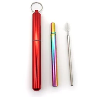 

2020 New Arrival Eco Friendly Portable Reusable Collapsible Metal Stainless Steel Drinking Telescopic Straw with Brush Case