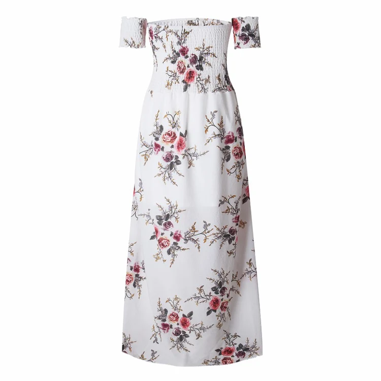 

2019 fashion floral off-the-shoulder chiffon dress sexy dress women's clothing, Customized