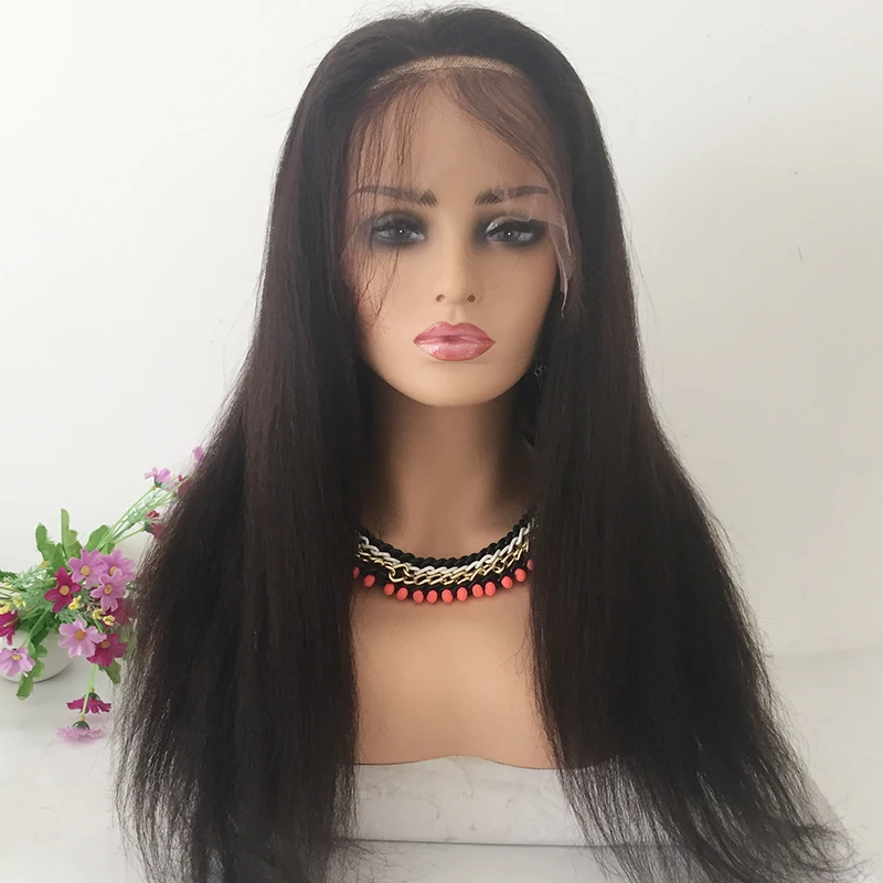 

Natural Hairline Brazilian Hair Yaki Straight Human Hair Full Lace black wigs For Black Women with baby hair
