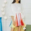2019 wholesale Latest fashion ladies rainbow colors beach party dress long sleeve cotton woven pleated ladies casual dress