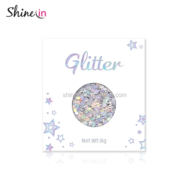 

Hot Sale Custom Cosmetic Packaging Glitter Silver Metallic Nail Art Glitter Mixed Size for Face Body Decoration, Silver or choose from our color card