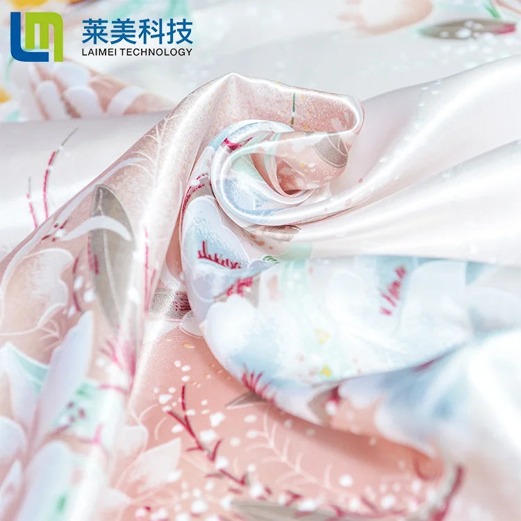 
Customized Soft Colorful Floral Printed 100% Polyester Breathable Satin Fabric 