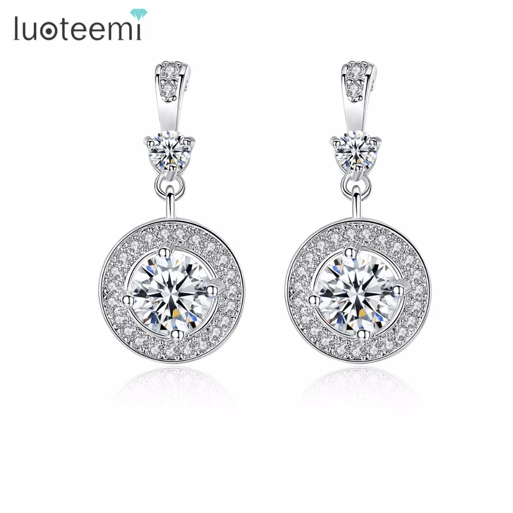 

LUOTEEMI Top Quality Classic CZ Stone Elegant Round Pendant Drop Earrings for Women Fashion Brincos Oorbellen Boucle D'oreille, N/a