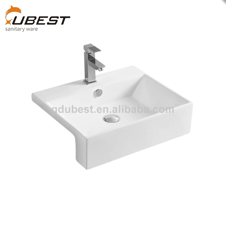 Square Ceramic Counter Deep Bathroom Bowls Semi Recessed Basin