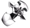 Mens Ring Devil's Fist Style Cross and Skull Silver Stainless Steel