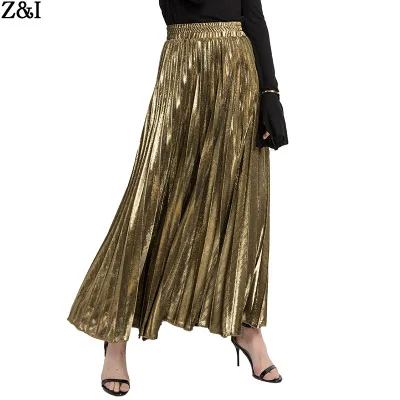 

Summer dress Women's Premium Metallic Shiny Shimmer Accordion Pleated Long Maxi Skirt, N/a