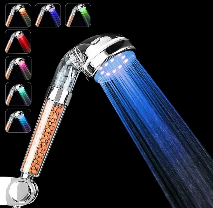 

Homedec High-Pressure Spa Shower Head Negative Ionic Filter Spray Shower Sprinkler 7 Color Changing LED Handheld Showerhead