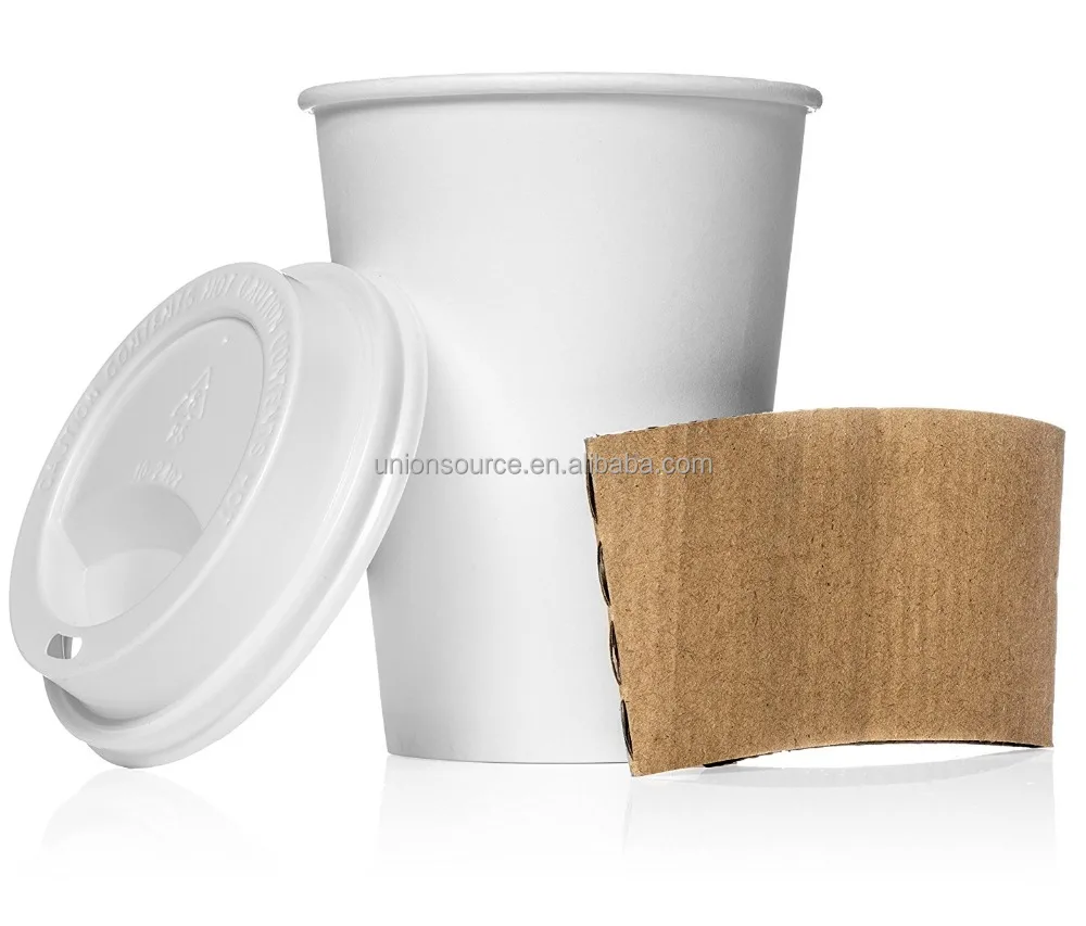
Set Of 100 Paper Coffee Hot Cups With Travel Lids Sleeves And Stirrers Disposable Coffee Cups 12oz White Hot Coffee Cups 