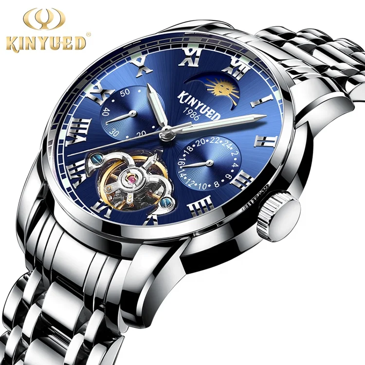 

Winner Automatic Watch Mechanical Tourbillon Skeleton Moon Phase Mens Luxury Stainless Steel Automatic Mechanical Watch