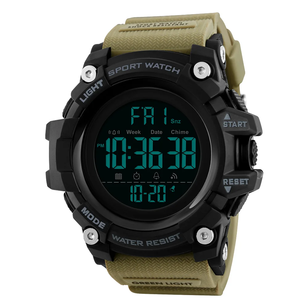 

Skmei online sales digital watches water resistant 5ATM dual time military men digital sports hand watches #1384