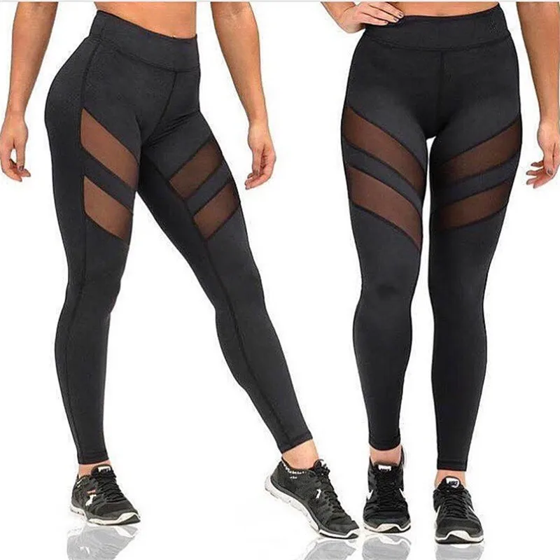 

Hot Sale Factory Wholesale Black Mesh Patchwork Fitness Sport Custom Mesh Leggings