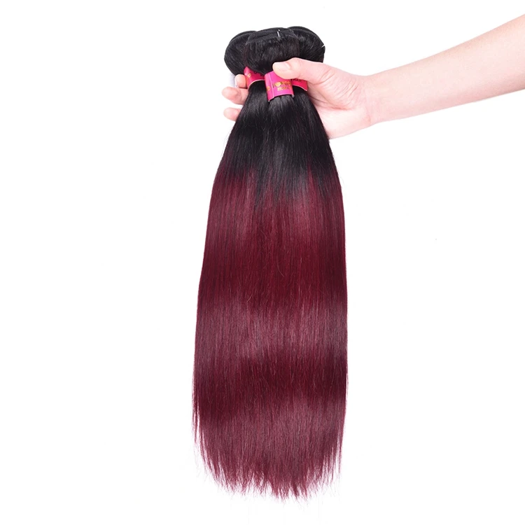 

1b/99j Ombre Human Hair Extensions Wholesale Wine Red Ombre Straight Human Hair Weave