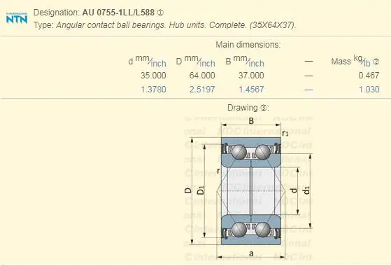 Ntn Au0755-1ll/l588 轮毂轴承前部和左侧35*64*37 - Buy Ntn Au0755