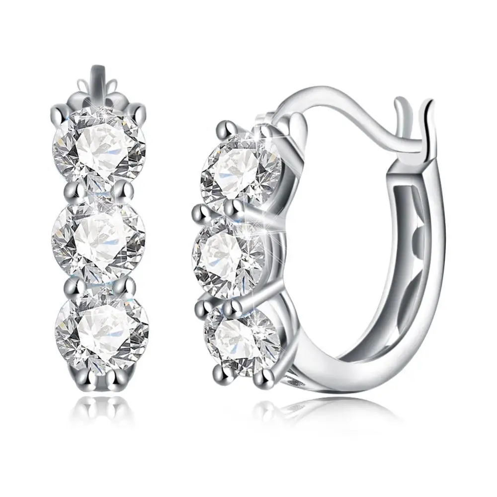 

Band Fashion 925 Sterling Silver 3 Cubic Zirconia Gemstone Stud Hoop Earrings