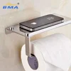 Wall Mount Toilet Paper Holder Stainless Steel Bathroom Tissue Holder with Mobile Phone Storage Shelf