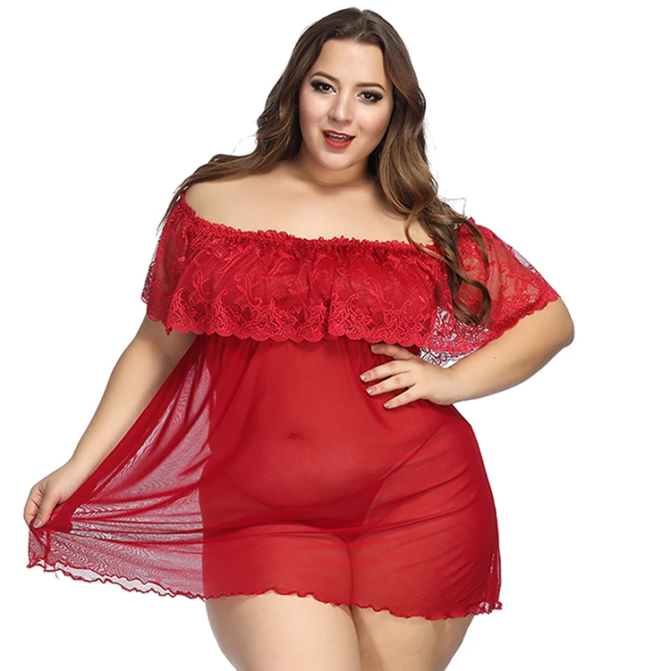 

Hot Sale Red Two Piece Off Shoulder Lace Eritic Sexy Babydoll Lingerie Women, N/a