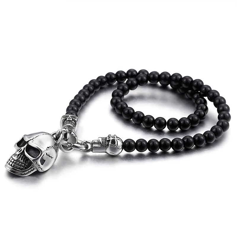 

Personalized men natural stone bead skull pendant necklace, As picture shows