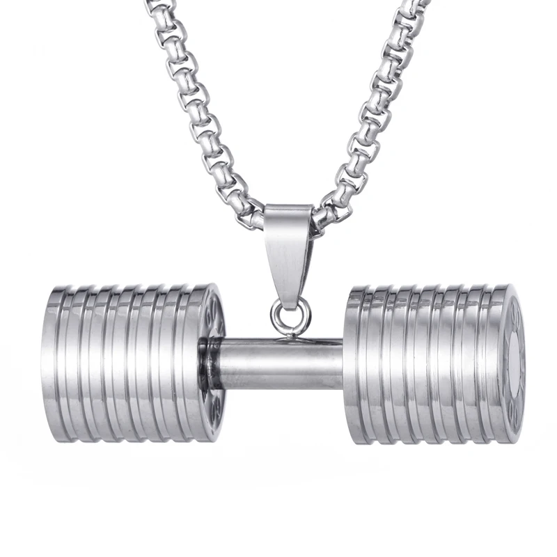 

Sport Necklace Men Jewelry Silver Gold Black GYM Physical Exercise Dumbbell Pendant Necklace