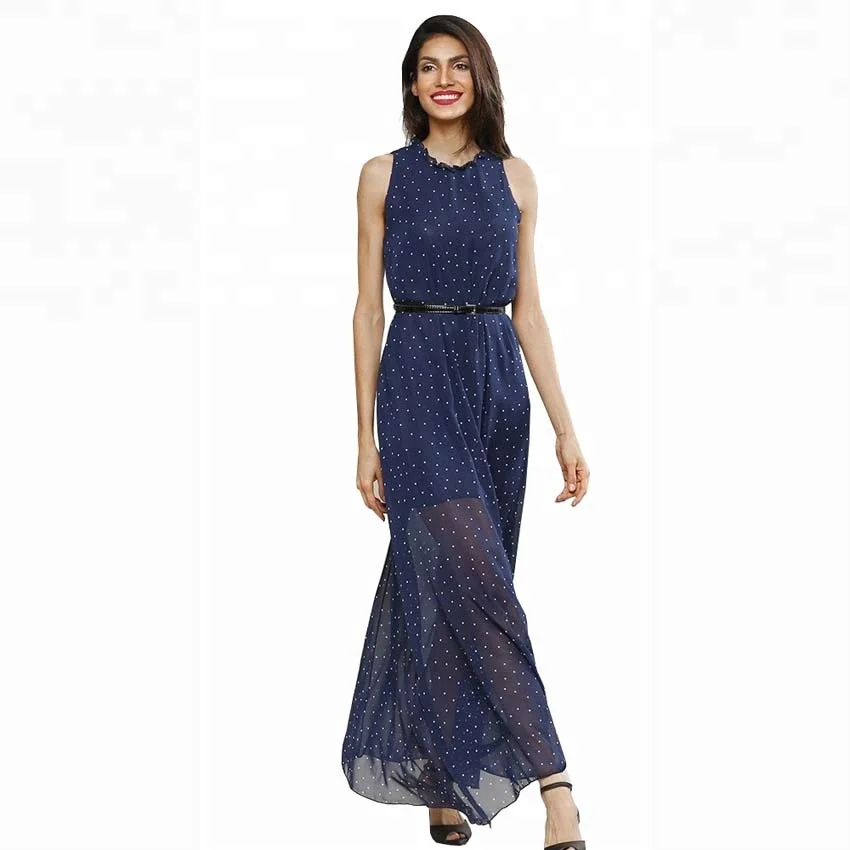 

Chiffon maxi dress with belt long dress polka dot dress, N/a
