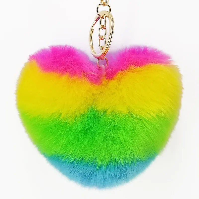 
2020 high quality creative fashion faux rex colorful heart shape fur poms pendant woman bag accessories for girlfriend  (60788745985)