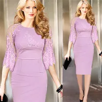 

Elegant office dress for ladies 2016 lace combination knee length dress o neck office party wear dresses H070