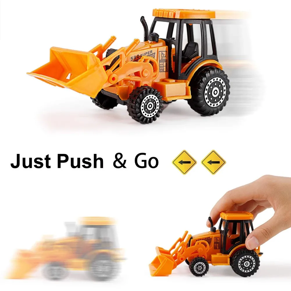 Set Of 4 Construction Vehicles Diecast Metal Toy Play Set Forklift,Bulldozer,Excavator,Tractor