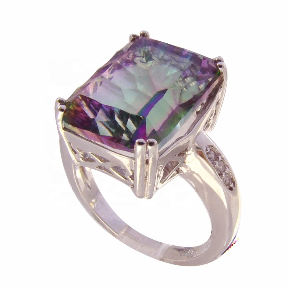 

Wholesale Fashion Big Mystic Topaz Stone Ring Designs 925 Sterling Silver for Men's