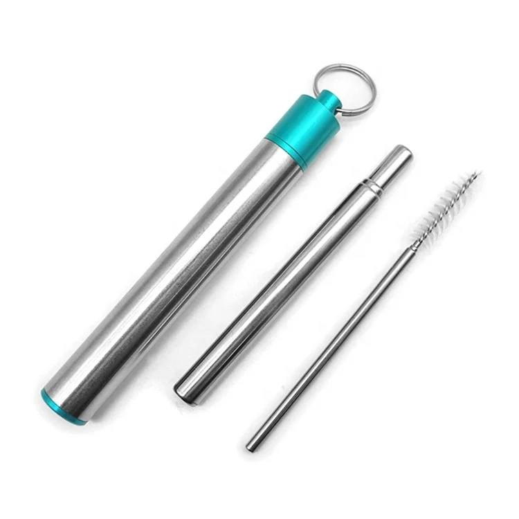 

Eco Friendly Metal Stainless Steel Collapsible Telescopic Straw with Brush Metal Case, Pink;blue;green;silver