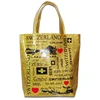 Fashion Gold Shiny Glitter Shopping Hand Bag City Name Printing Souvenir Bag Gold Glitter Tote Bag