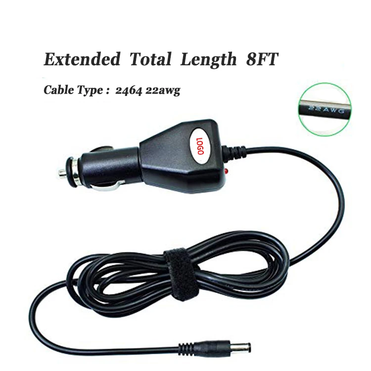 12v 2a car Square cigarette lighter adapter  with dc 5.5*2.1mm  8FT extension charging cable