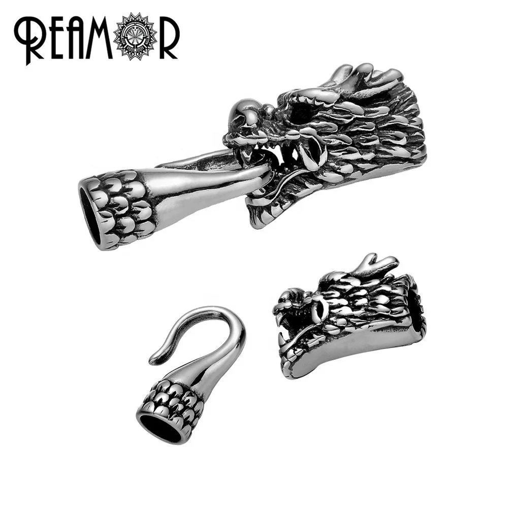 

REAMOR Free Shipping 316l Stainless Steel Dragon Head Casting Connectors Leather Cord DIY Bracelet Hook Clasp